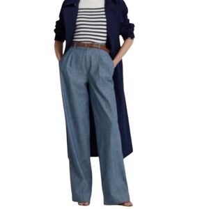 NEW! LAUREN RALPH LAUREN Cotton Chambray Wide-Leg Pleated Trouser Pants 18.